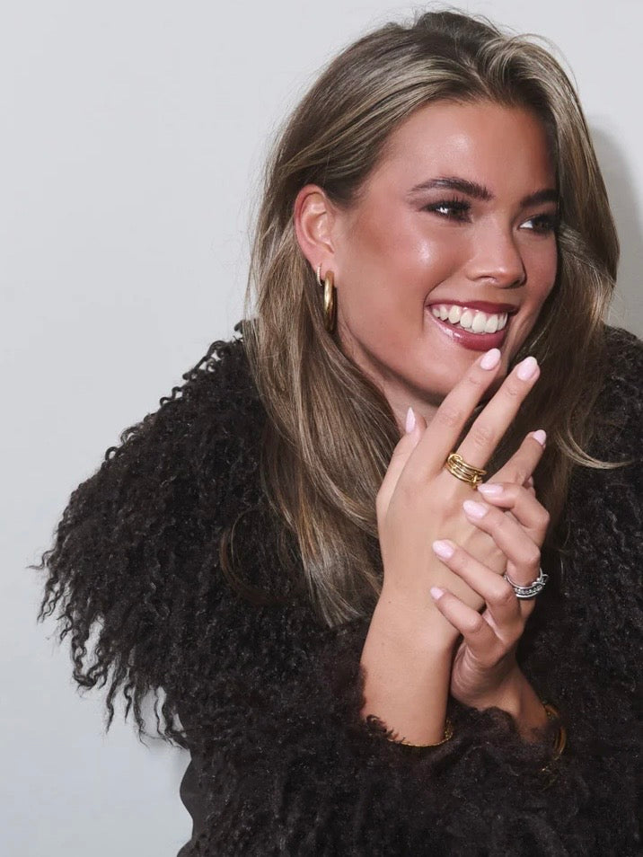 Irene - Stacked Ring Sleek Stainless Steel - Gold / Size 18