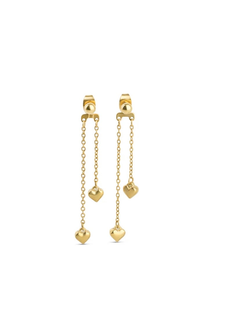 Nella - Heart Chain Earrings Stainless Steel - Gold