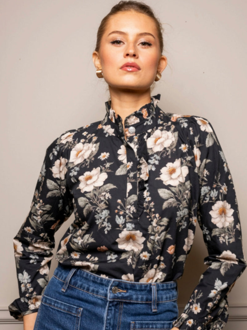 Ella Blouse, Antique Black Poplin