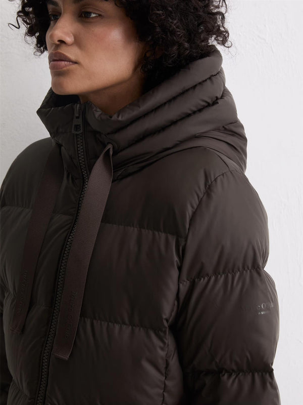 Coat, down filled, with hood, Dark Coffee