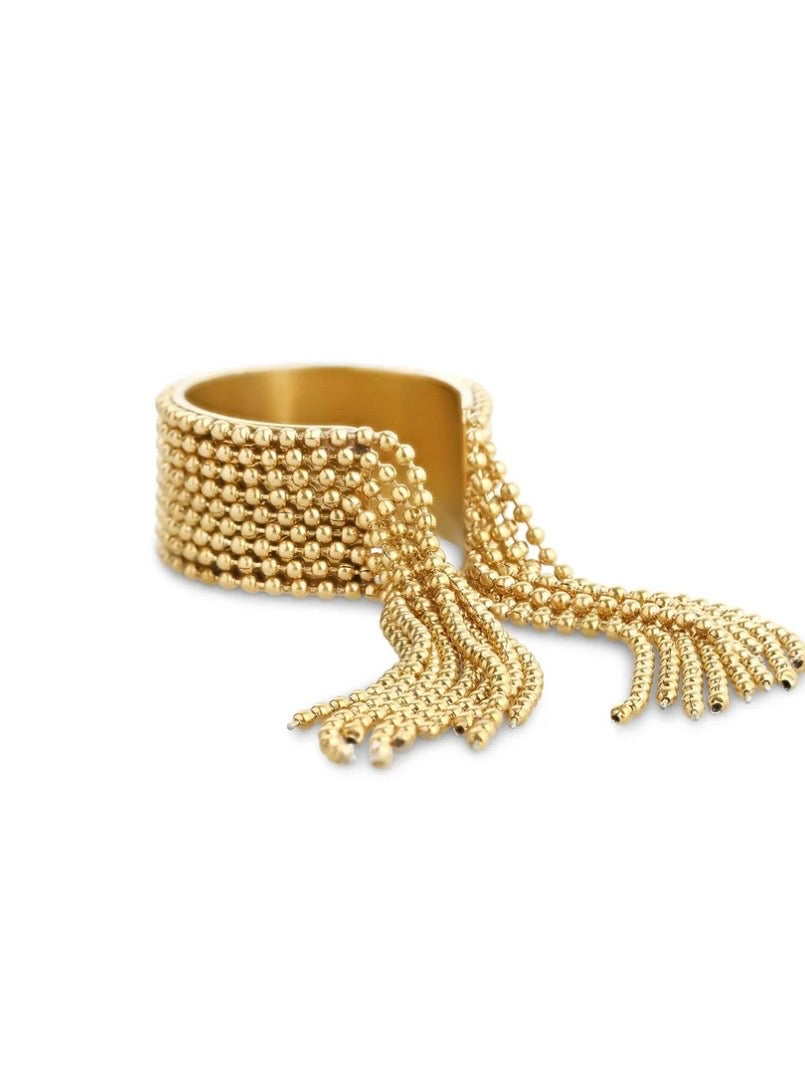 Agneta - Tassel Ring Stainless Steel - Gold