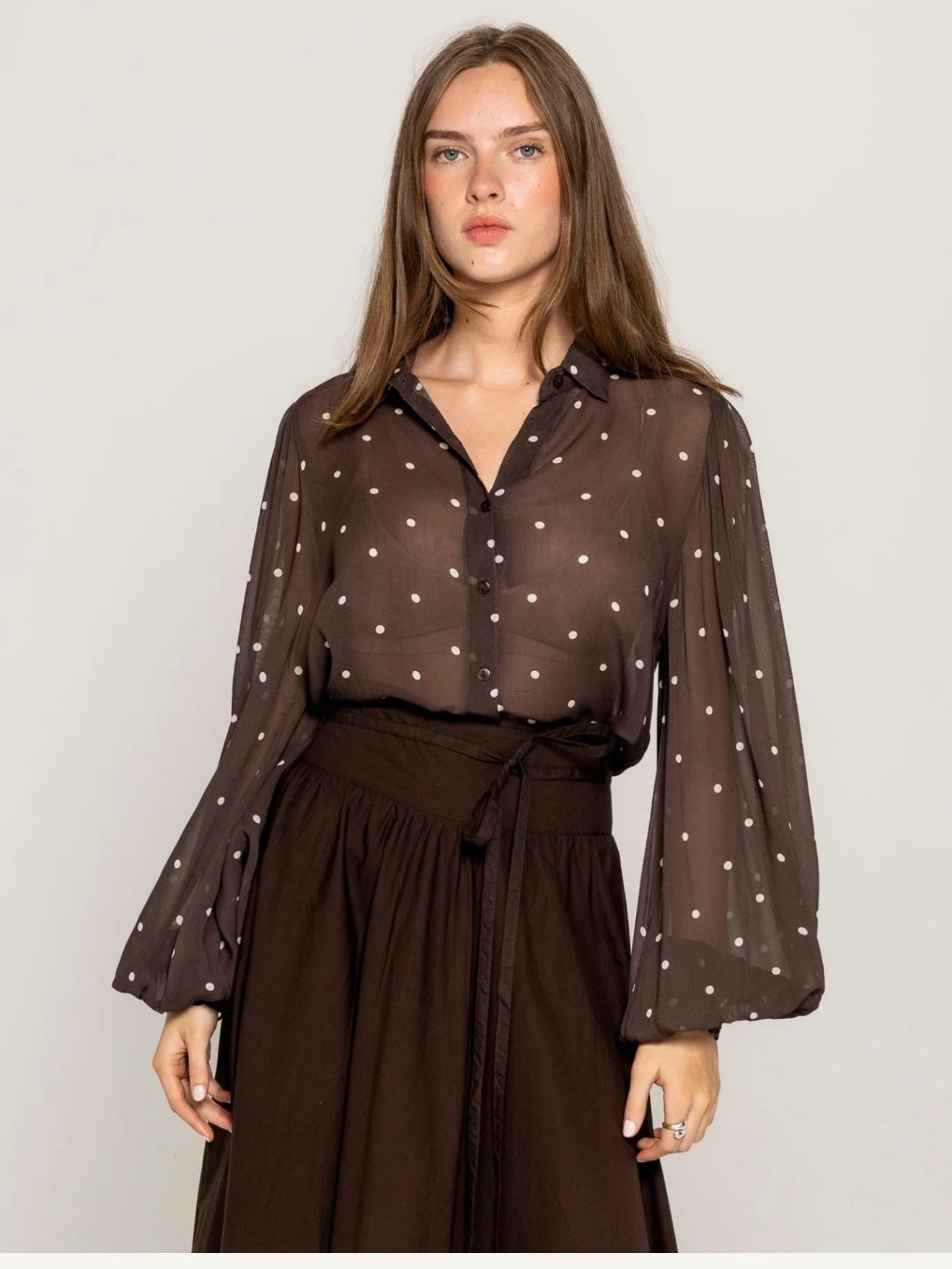 Anaya Shirt French Dot, Brown