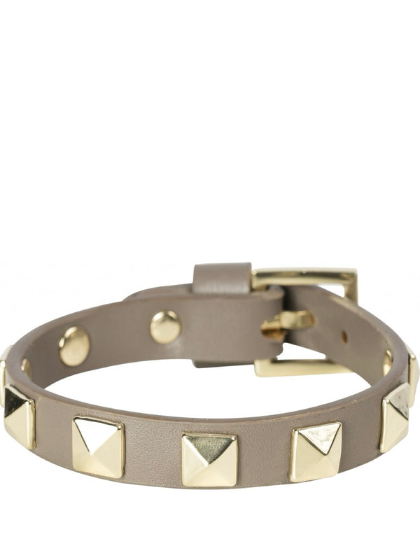 Bred Leather stud Bracelet, Dark Taupe