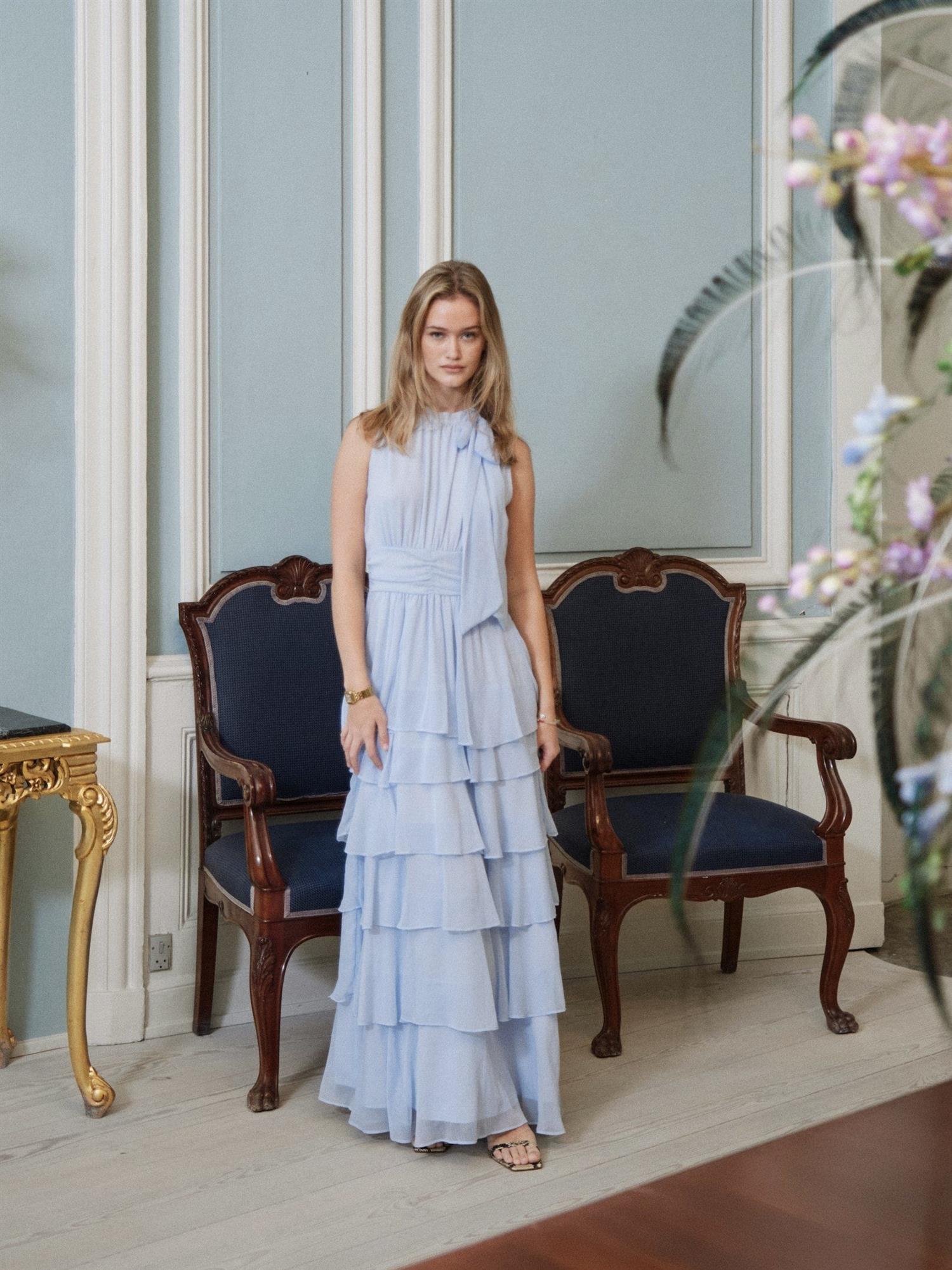 Marli Solid Chiffon Dress, Light Blue