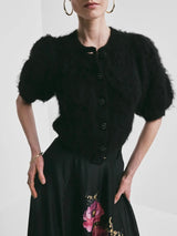Hairy Knit Puffed Jacket, Black