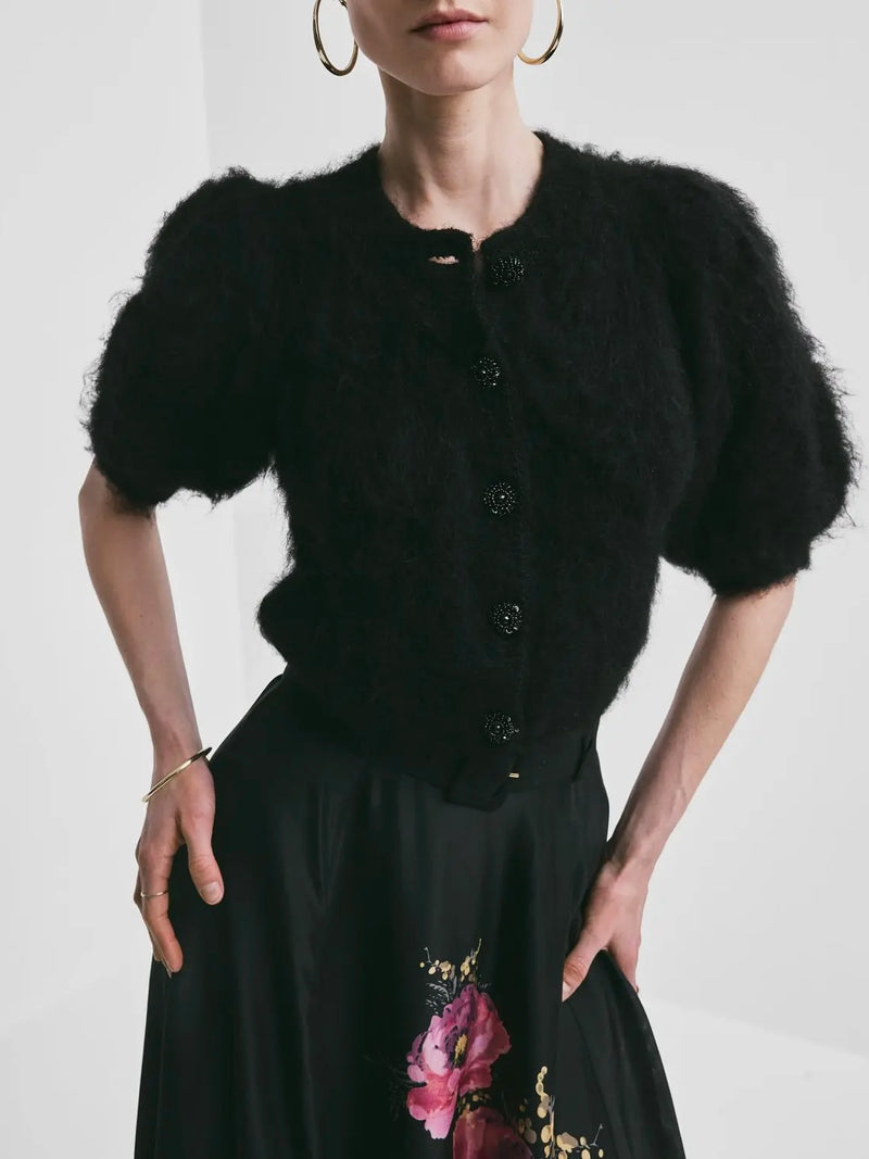 Hairy Knit Puffed Jacket, Black