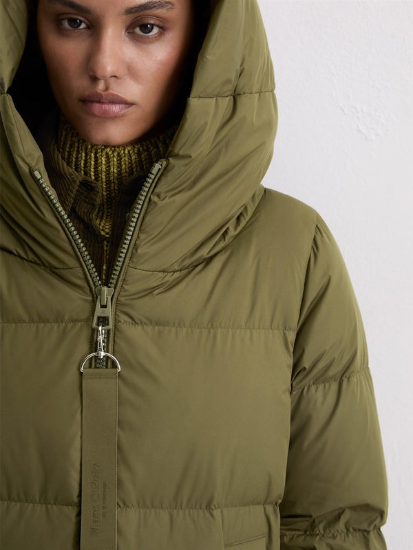 Coat, down filled, with hood, Olive