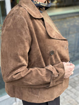 Suede Short Trenchcoat, Brown