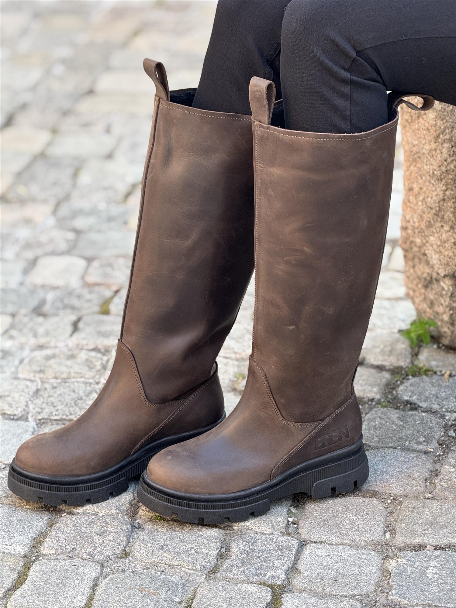 High Leather Boots, Brown