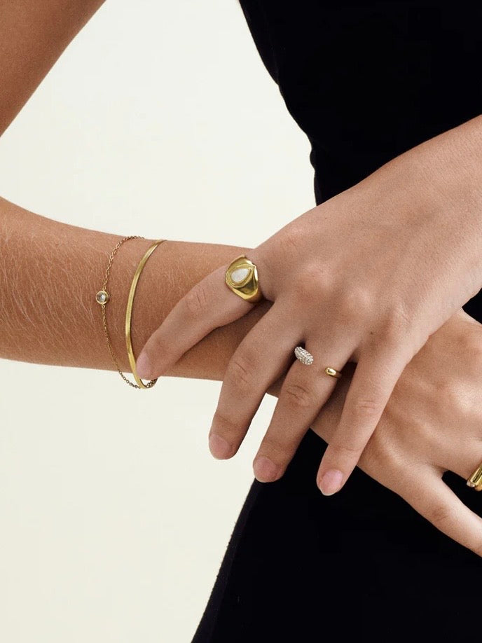 Malou - Stone Ring Stainless Steel - Gold