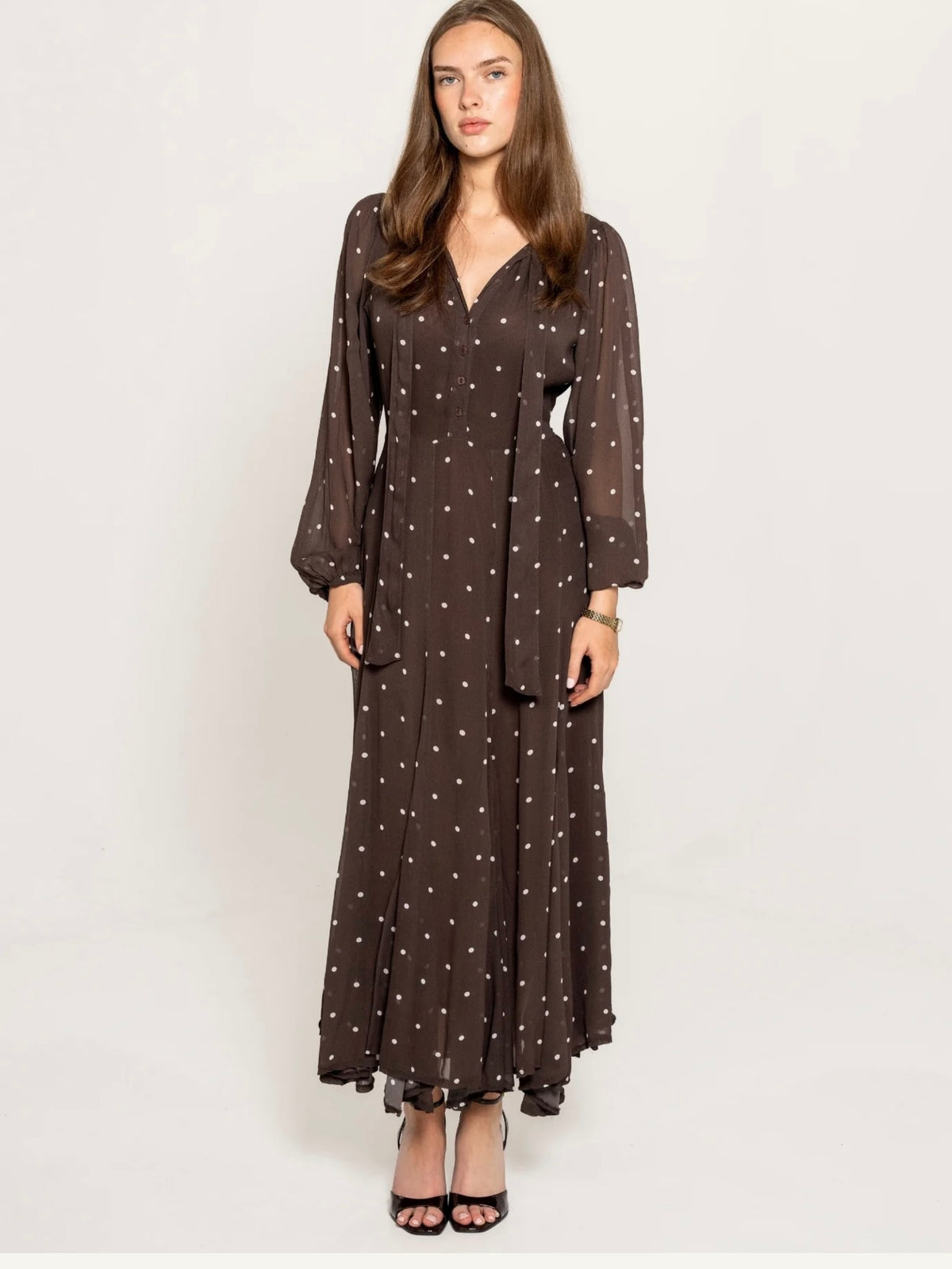 Daniella Dress French Dot, Brown