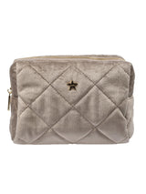 Velvet Square Quilted Make-Up Pouch Small, Taupe
