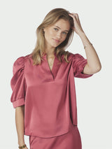 Roella Heavy Sateen Blouse, Cherry Pink