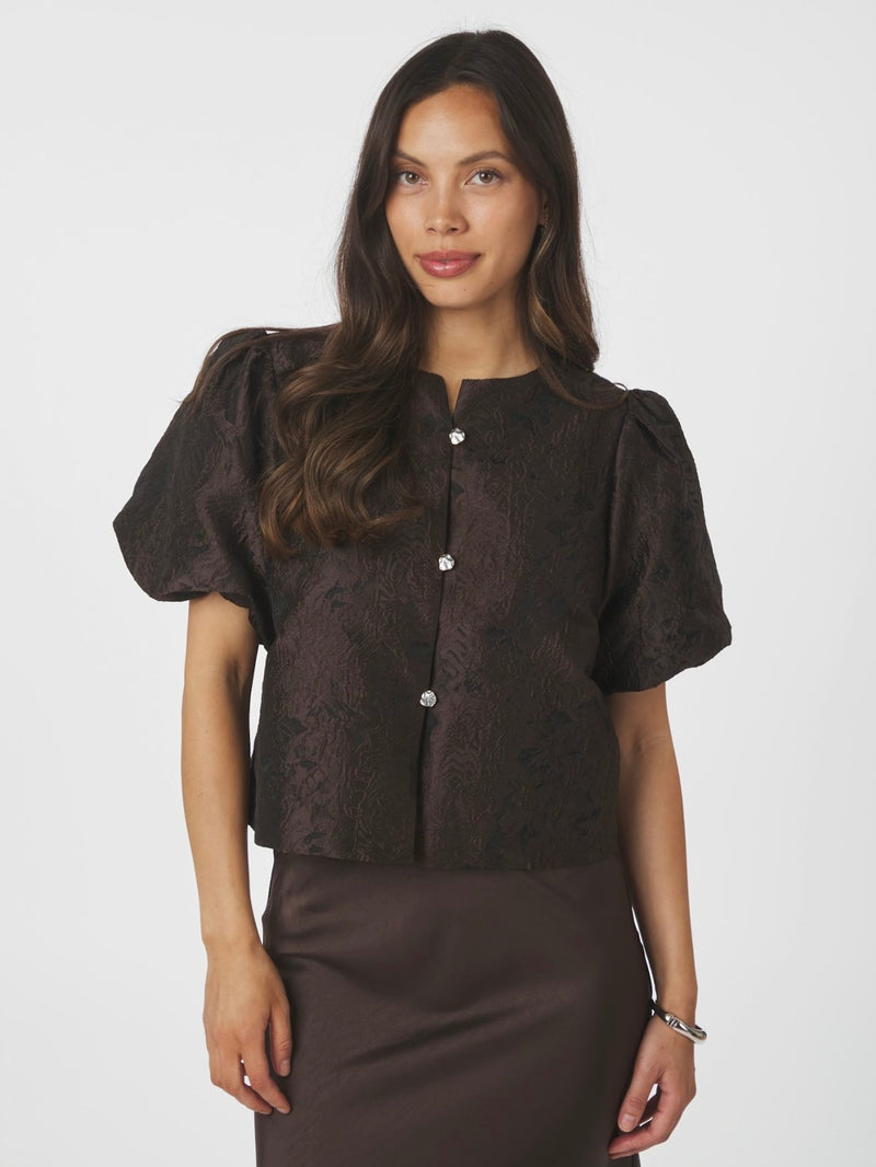 Aisa Brocade Blouse, Dark Brown