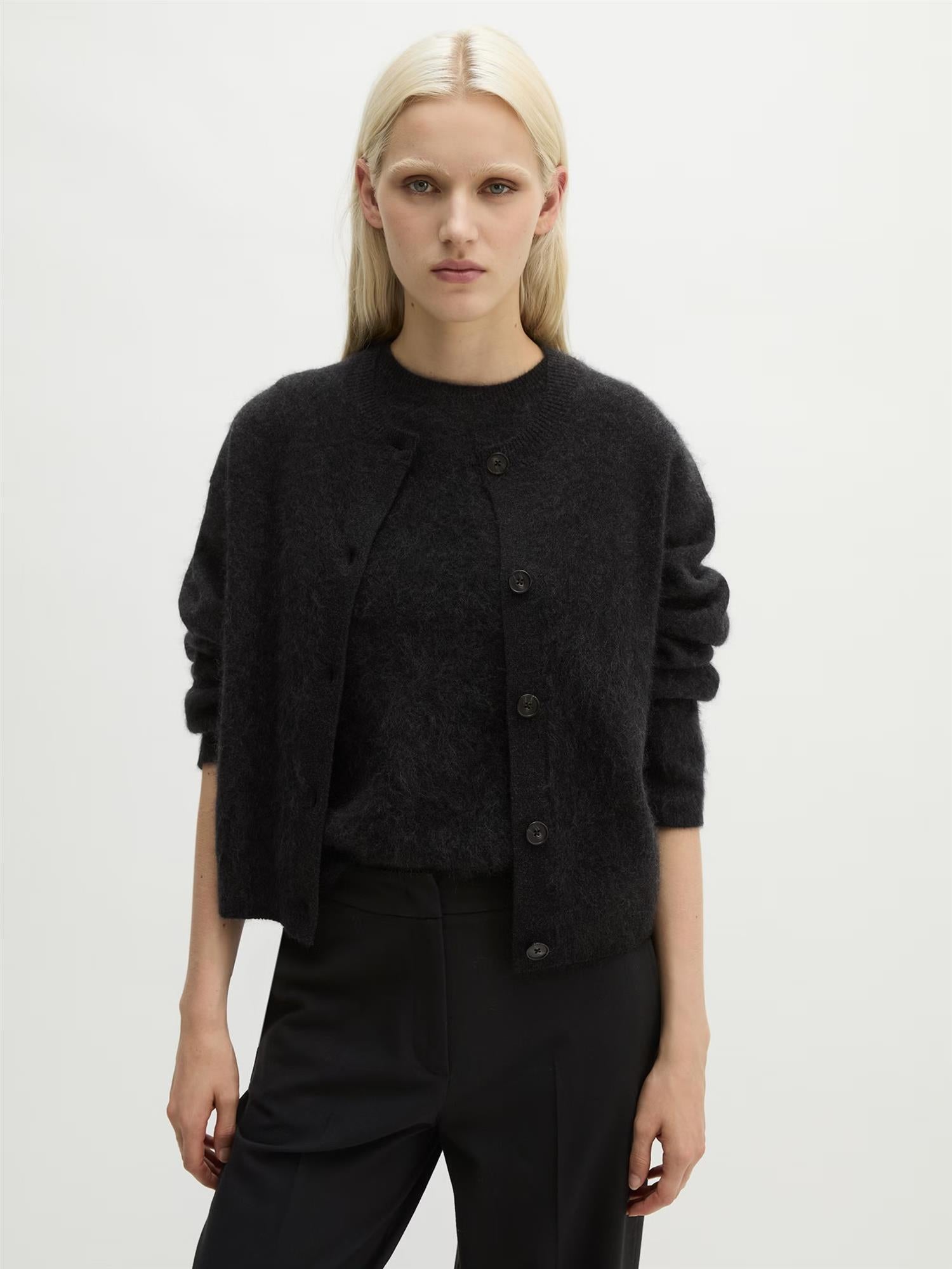 Cardigan, Round-neck, Burnt Coffee