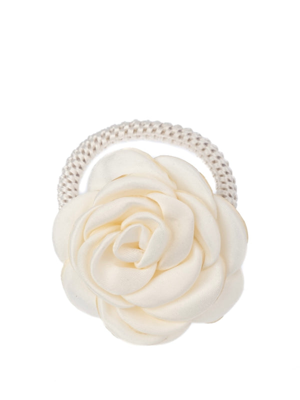 Satin Rose Hair Tie, Off White