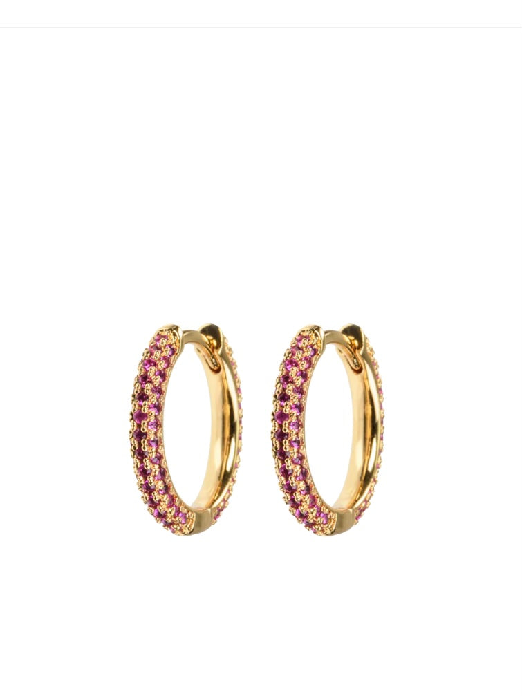 Medium Stone Covered Hoops, Cerise