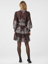 Malfida Paisley Border Dress, Dark Brown