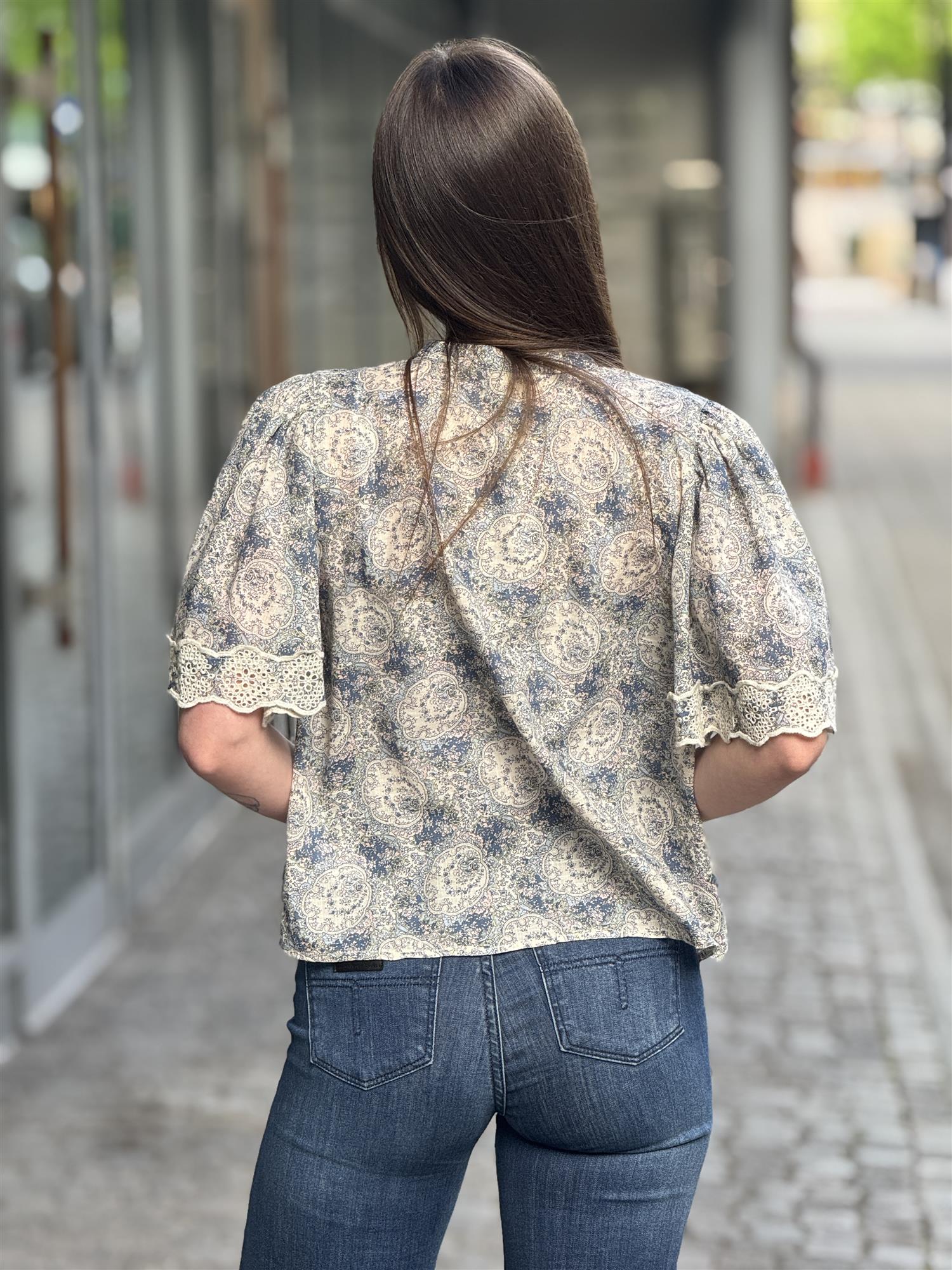 Cotton Slub Blouse, Blue Paisley