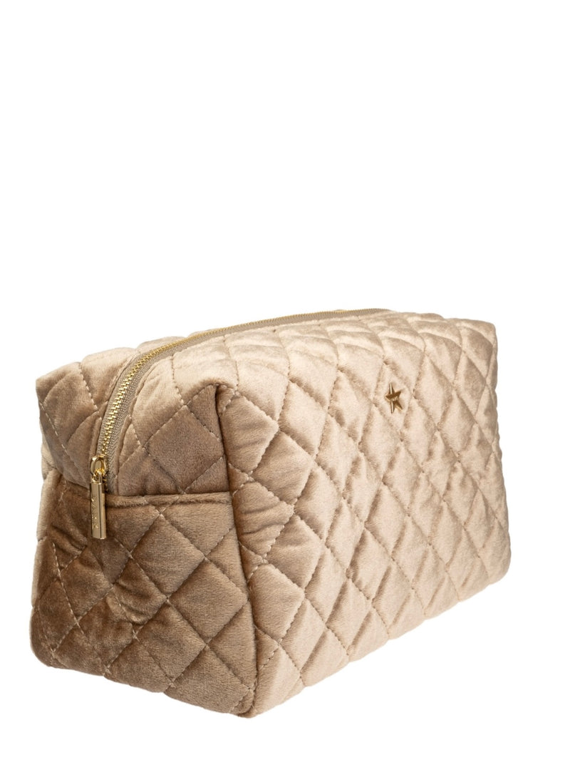 Small Velvet Square Quilted Make-Up Pouch, Sparkled Champagne