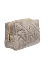 Velvet Square Quilted Make-Up Pouch Small, Taupe