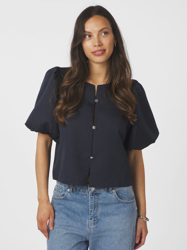 Aisa Dull Satin Blouse, Navy