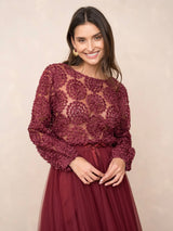Mesh Blouse, Bordeaux