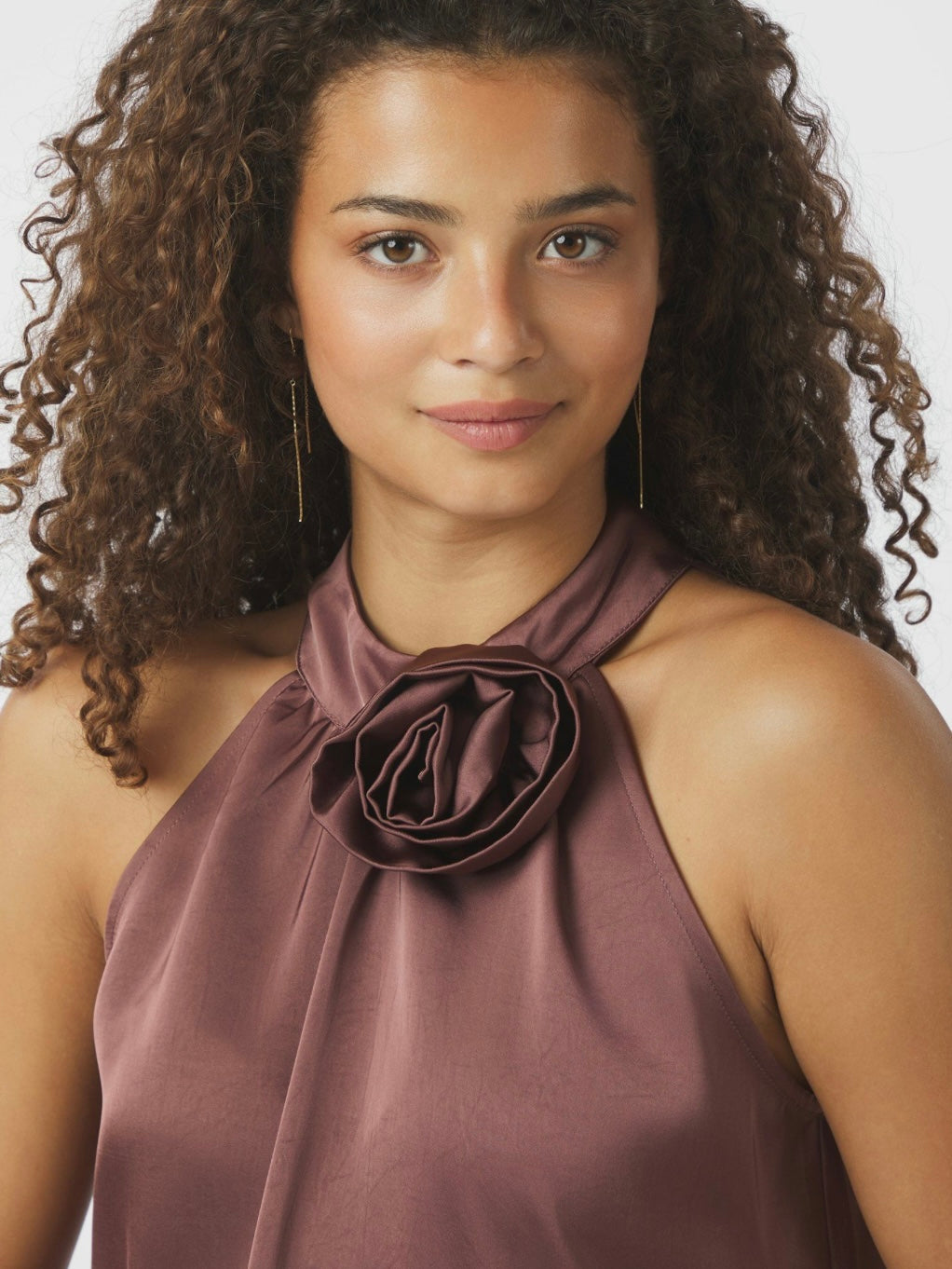 Rosette heavy Sateen Top, Dark Rose