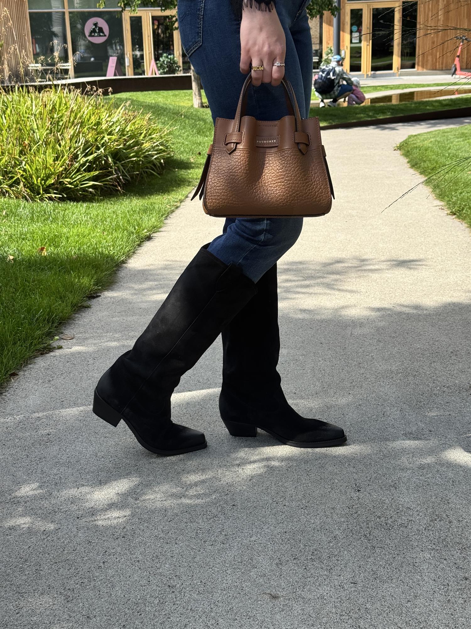 Black babysilk suede, Long Boots