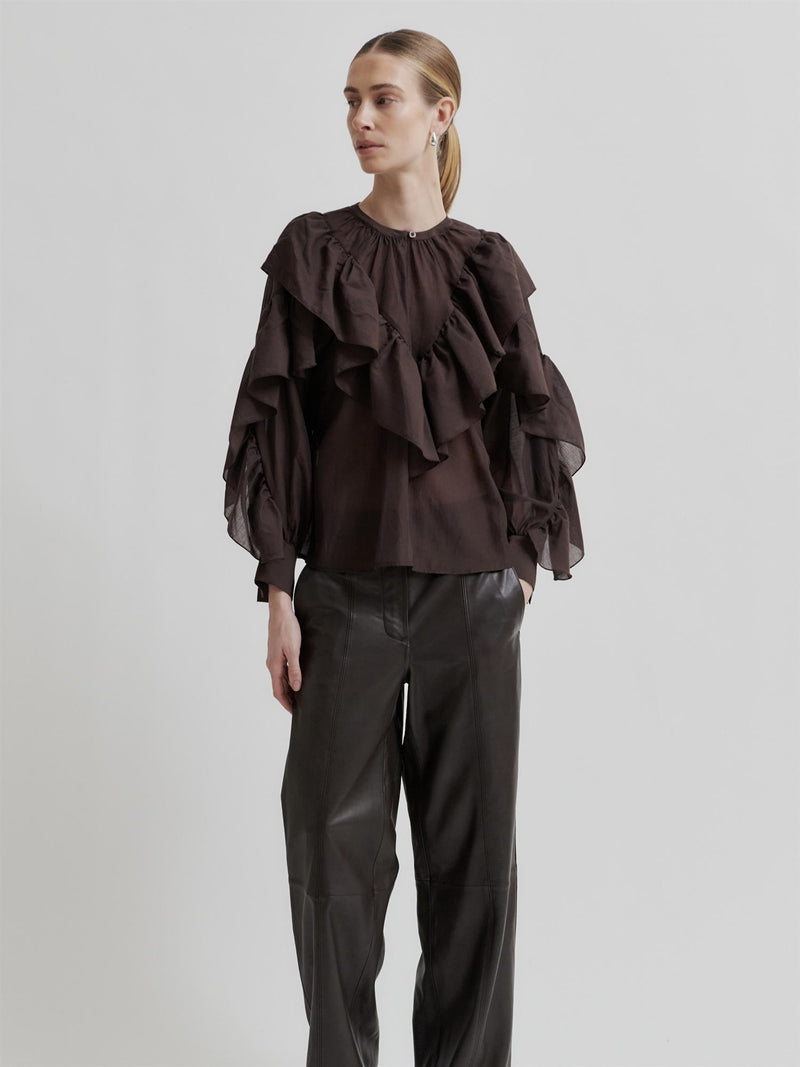 Fria Frill Blouse, Chocolate Plum