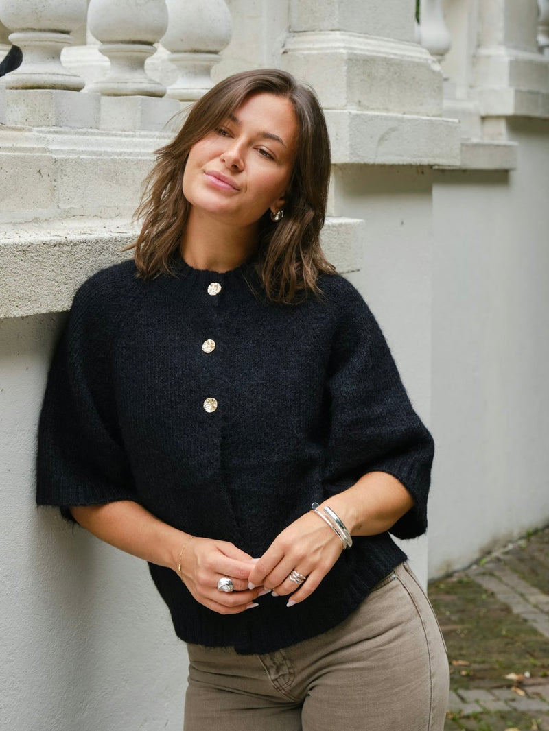 Benuta Fluffy Knit Cardigan, Black