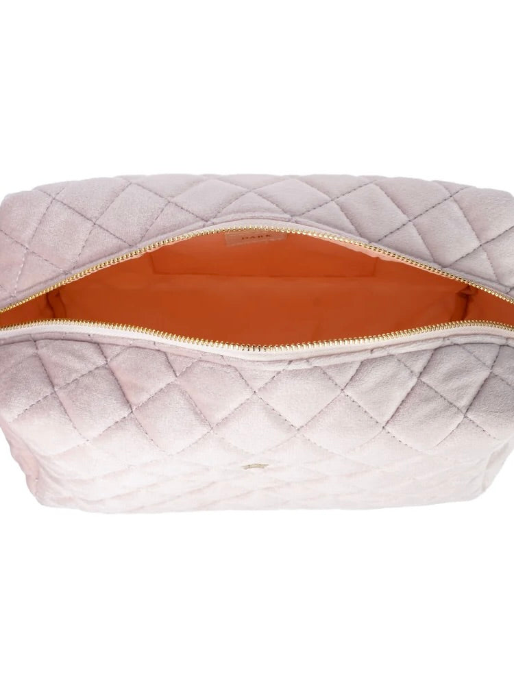 Velvet Square Quilted Make-Up Pouch Large, Pale Rose