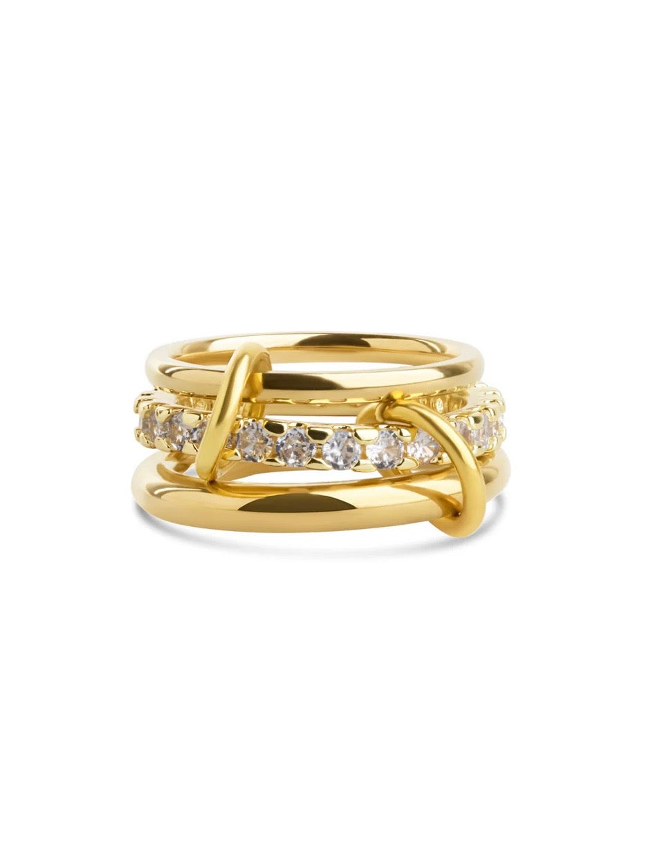 Ethel - Stacked Ring Crystal Stainless Steel - Gold / Size 18