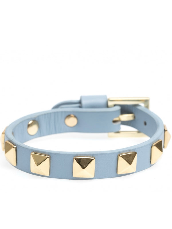 Bred Leather stud Bracelet, Cool Blue