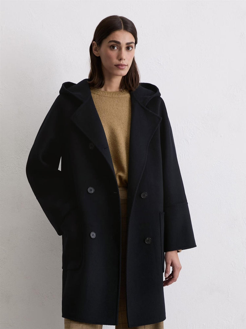 Hooded wool coat, Deep Night Blue