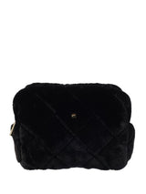 Faux Fur Quilted Make-Up Pouch Small, Black