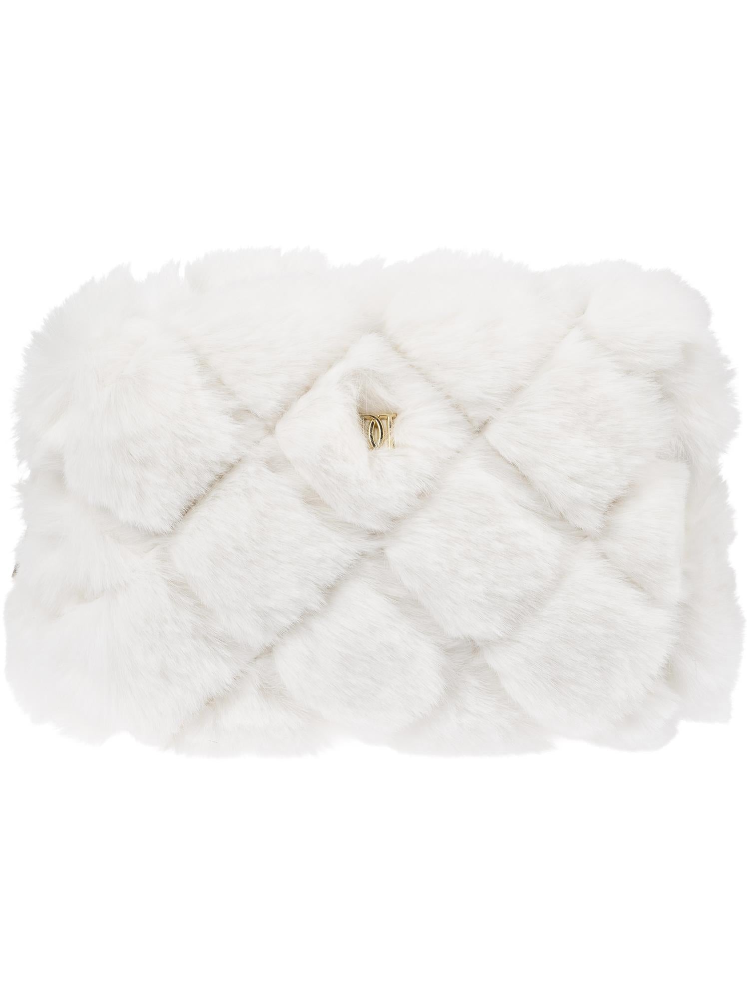 Faux Fur Quilted Make-Up Pouch Small, Off White