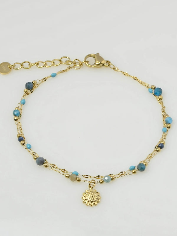 Bracelet, Double chain, natural stone,glass beads, Green