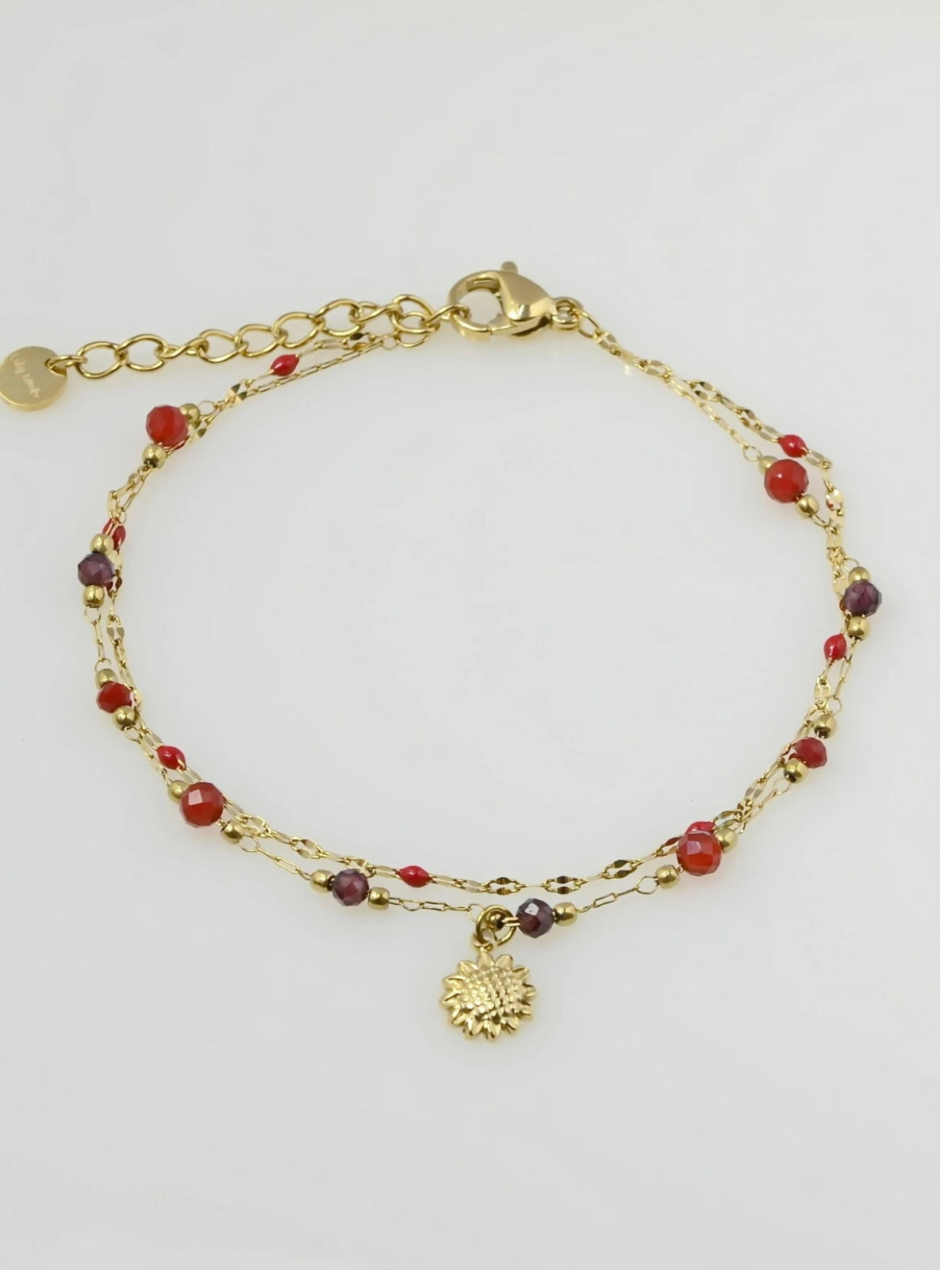 Bracelet, Double chain, natural stone,glass beads, Red