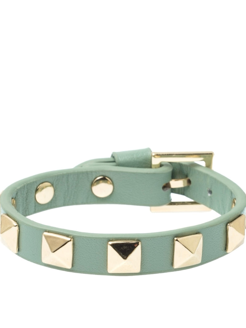 Bred Leather stud Bracelet, Aqua Green