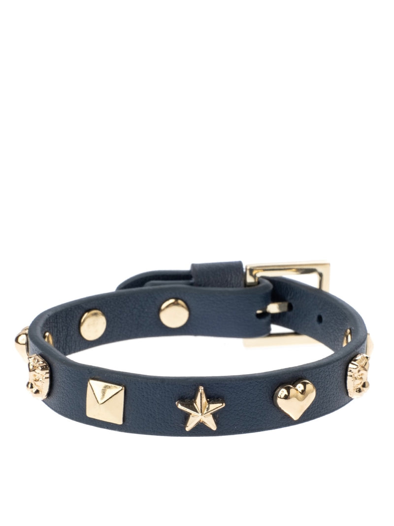 Leather Sign Stud Bracelet, Navy Blue