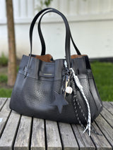 Bag Charm, Black Leather Star