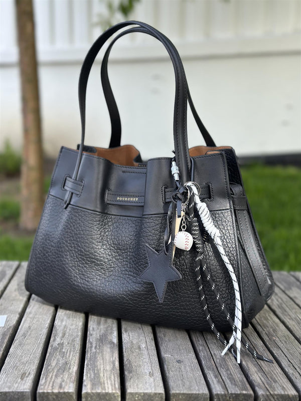 Bag Charm, Black Leather Star
