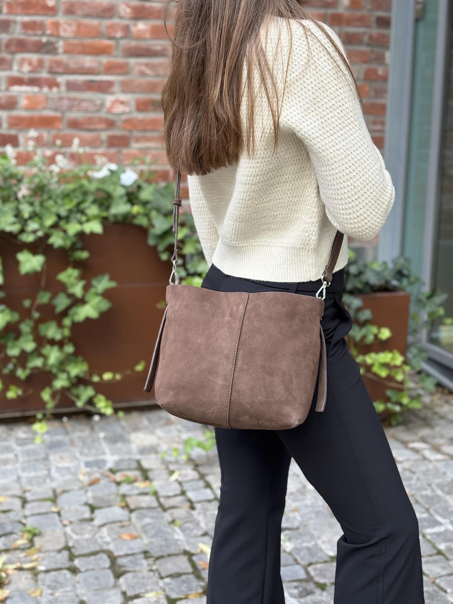 Suede Fraya Small Bag, Brown
