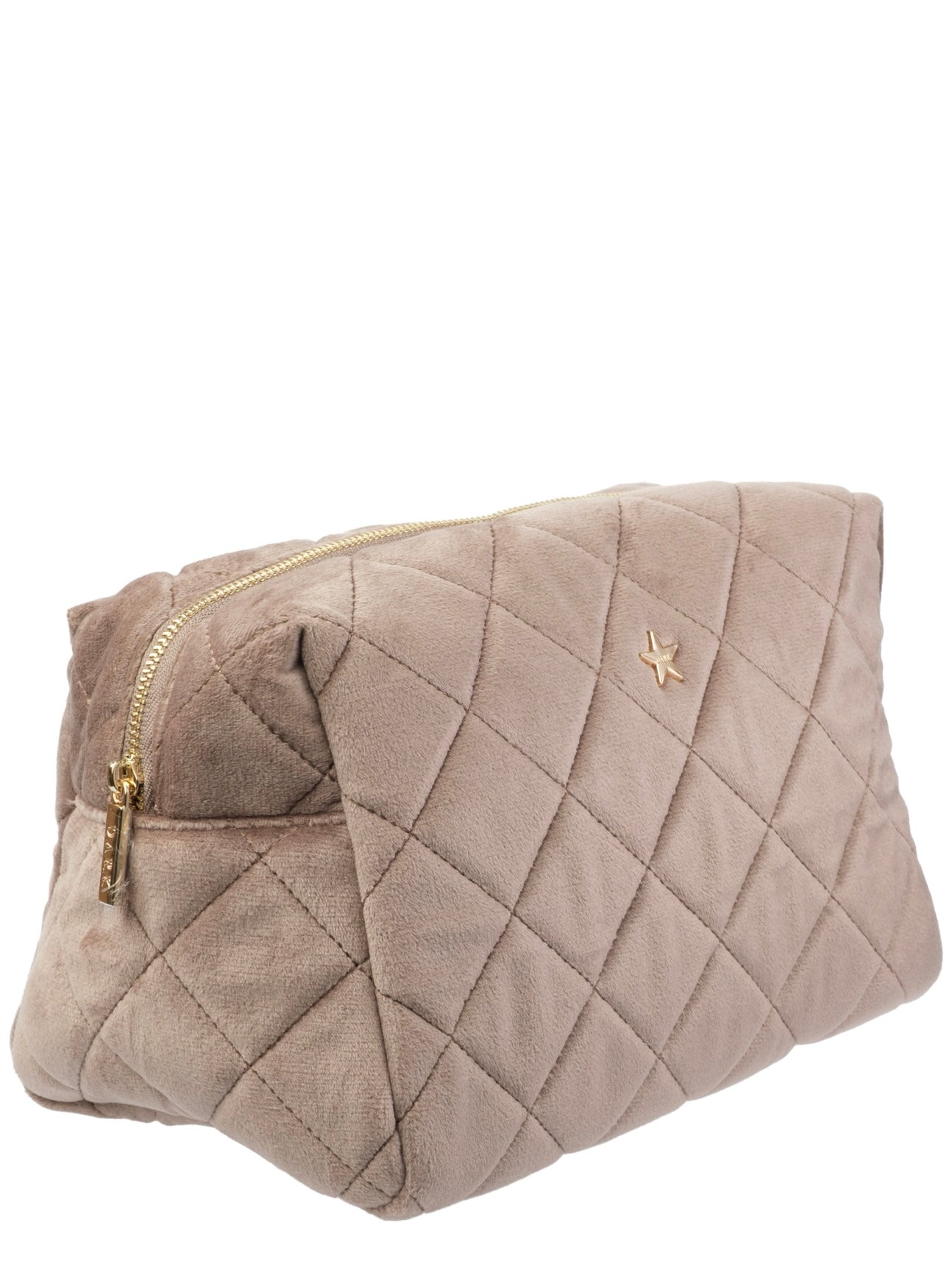 Velvet Square Quilted Make-Up Pouch Large, Taupe