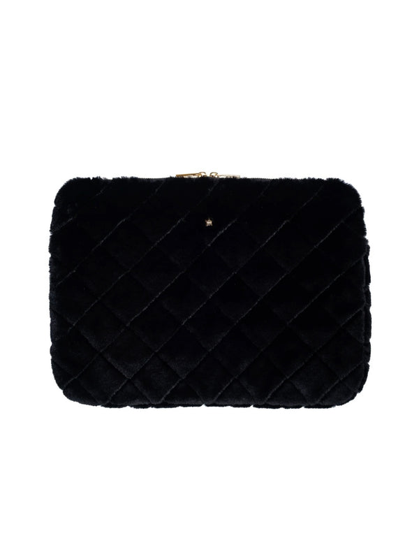 Faux Fur Quilted Mac Cover, Black