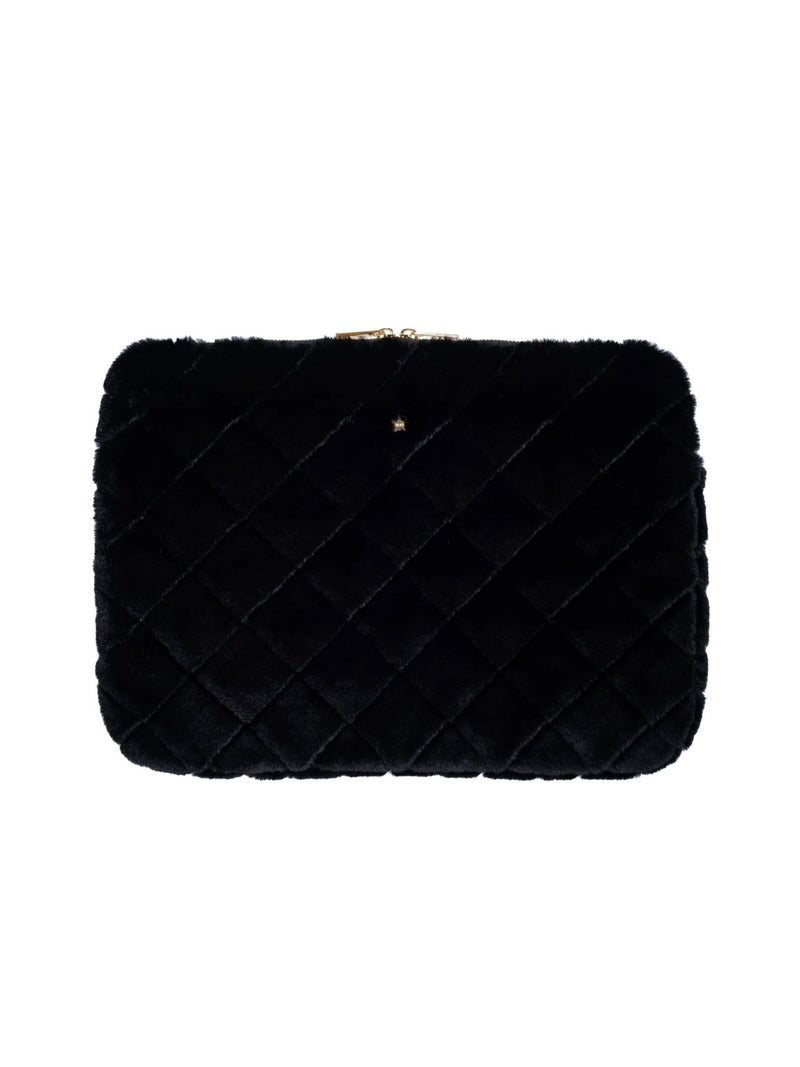 Faux Fur Quilted Mac Cover, Black