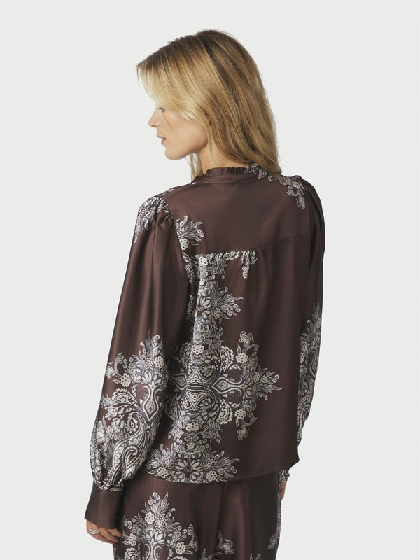 Massima Paisley Border Blouse, Dark Brown