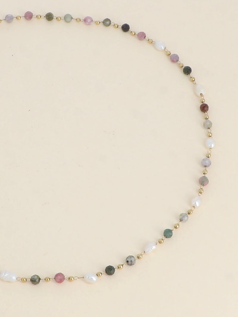 Necklace, Natural stones, Gold/Kaki