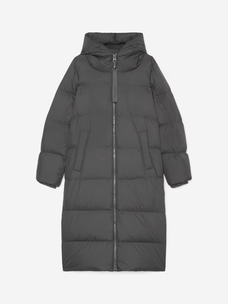 Puffer coat, with hood, side slits with zipper, Light Graphite